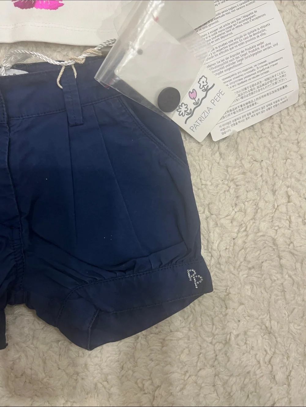 Patrizia Pepe White Crop Tee with Navy Shorts Kids Matching Set